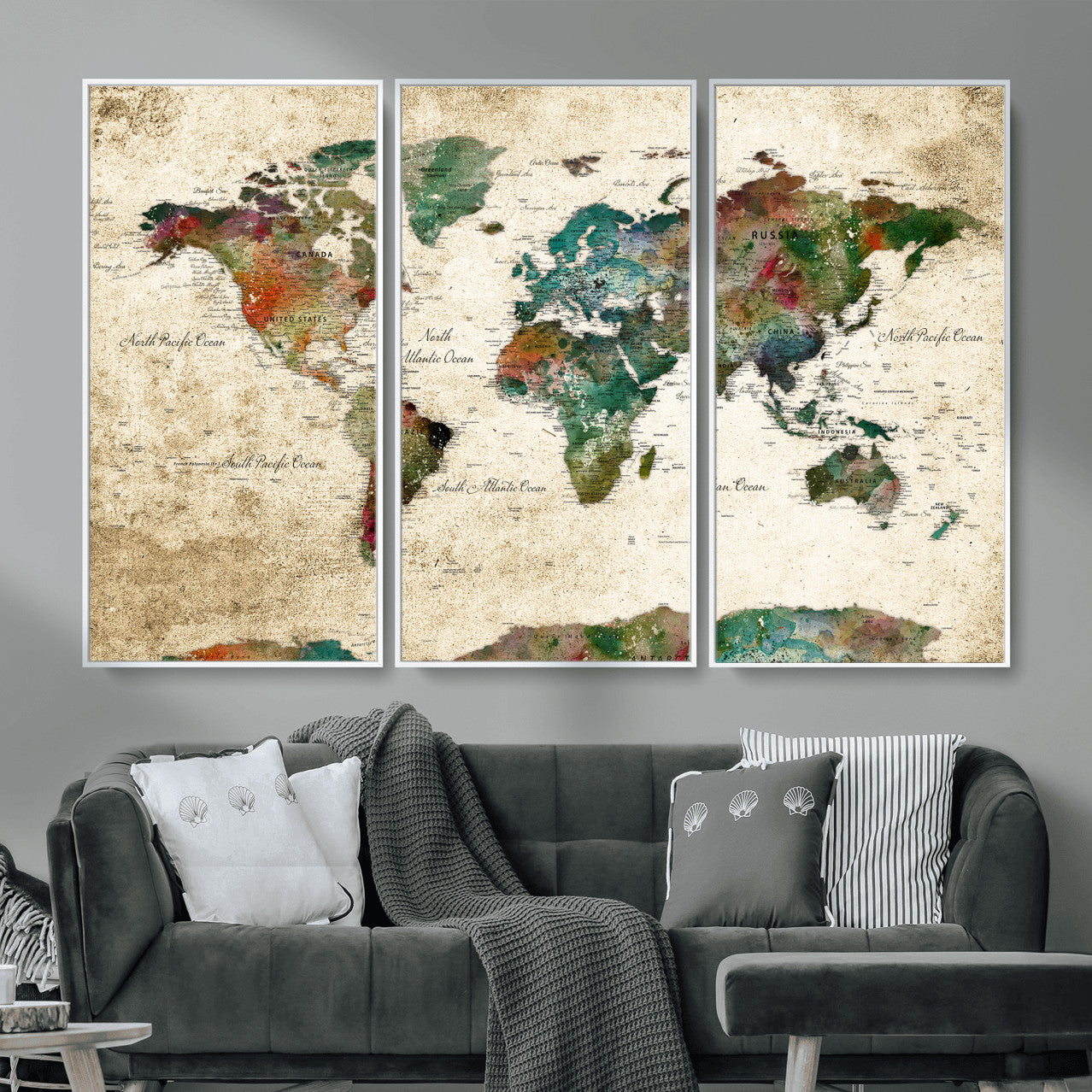 87544591-MGV-CV-36X24 - World Map Wall Art Canvas Print, Modern Decorative Framed Map Artwork Prints for Living Room, Office, Bedroom Wall Decor