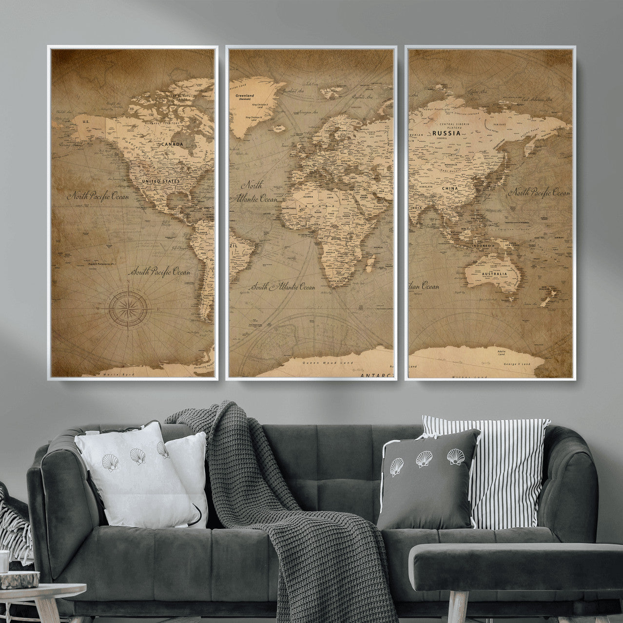 49946617-MGV-CV-36X24 - World Map Wall Art Canvas Print, Modern Decorative Framed Map Artwork Prints for Living Room, Office, Bedroom Wall Decor