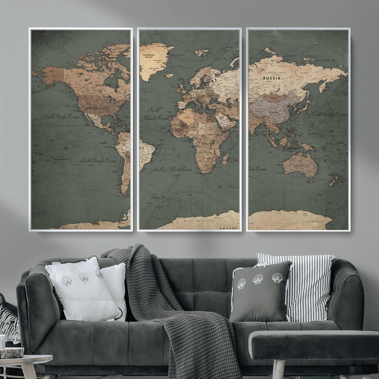 84619399-MGV-CV-36X24 - World Map Wall Art Canvas Print, Modern Decorative Framed Map Artwork Prints for Living Room, Office, Bedroom Wall Decor