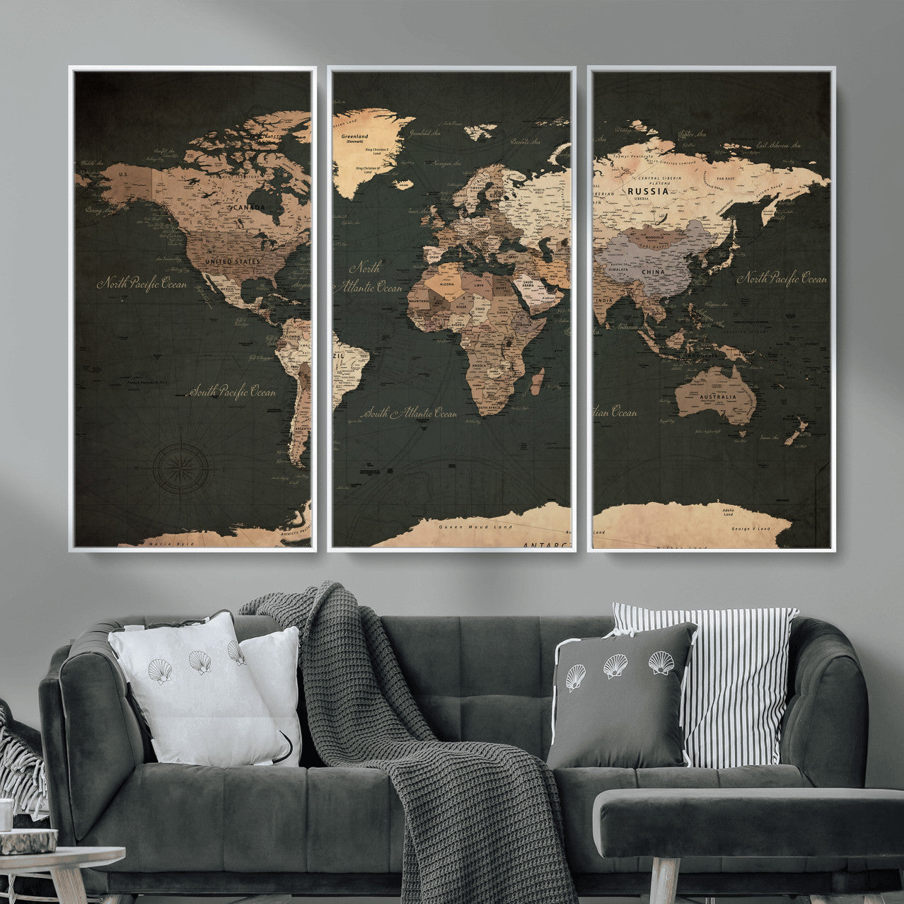 62059333-MGV-CV-36X24 - World Map Wall Art Canvas Print, Modern Decorative Framed Map Artwork Prints for Living Room, Office, Bedroom Wall Decor