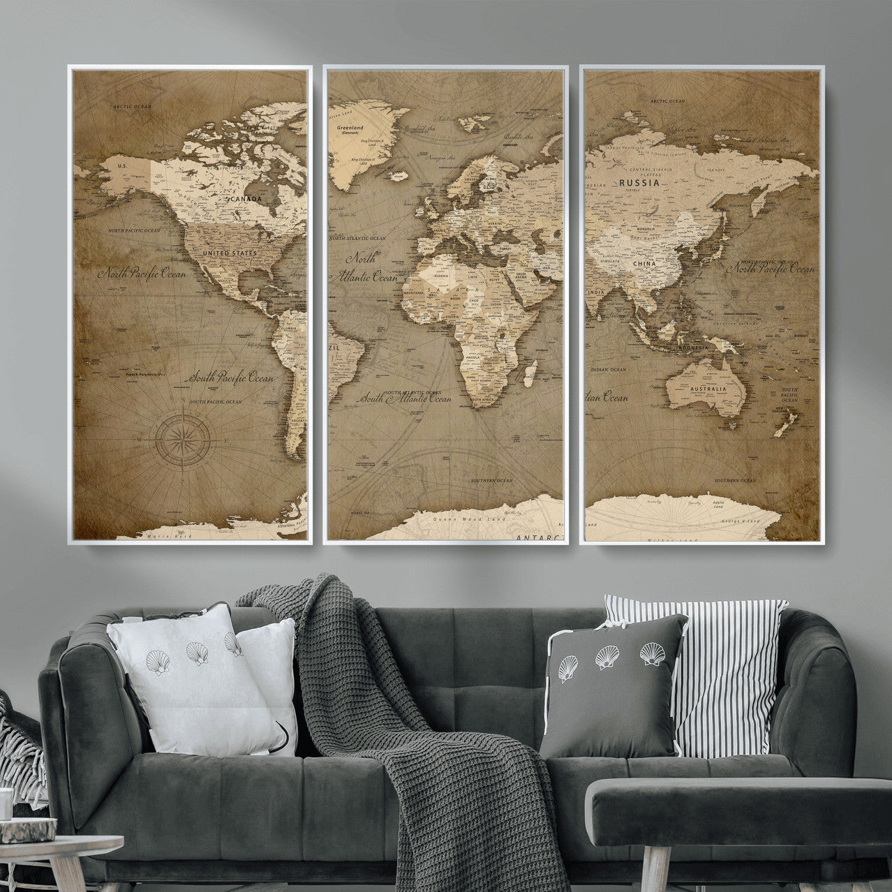 82314635-MGV-CV-36X24 - World Map Wall Art Canvas Print, Modern Decorative Framed Map Artwork Prints for Living Room, Office, Bedroom Wall Decor