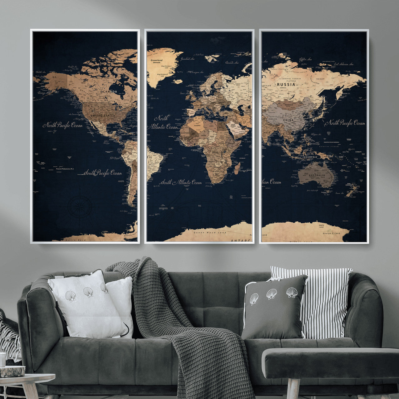 53971530-MGV-CV-36X24 - World Map Wall Art Canvas Print, Modern Decorative Framed Map Artwork Prints for Living Room, Office, Bedroom Wall Decor