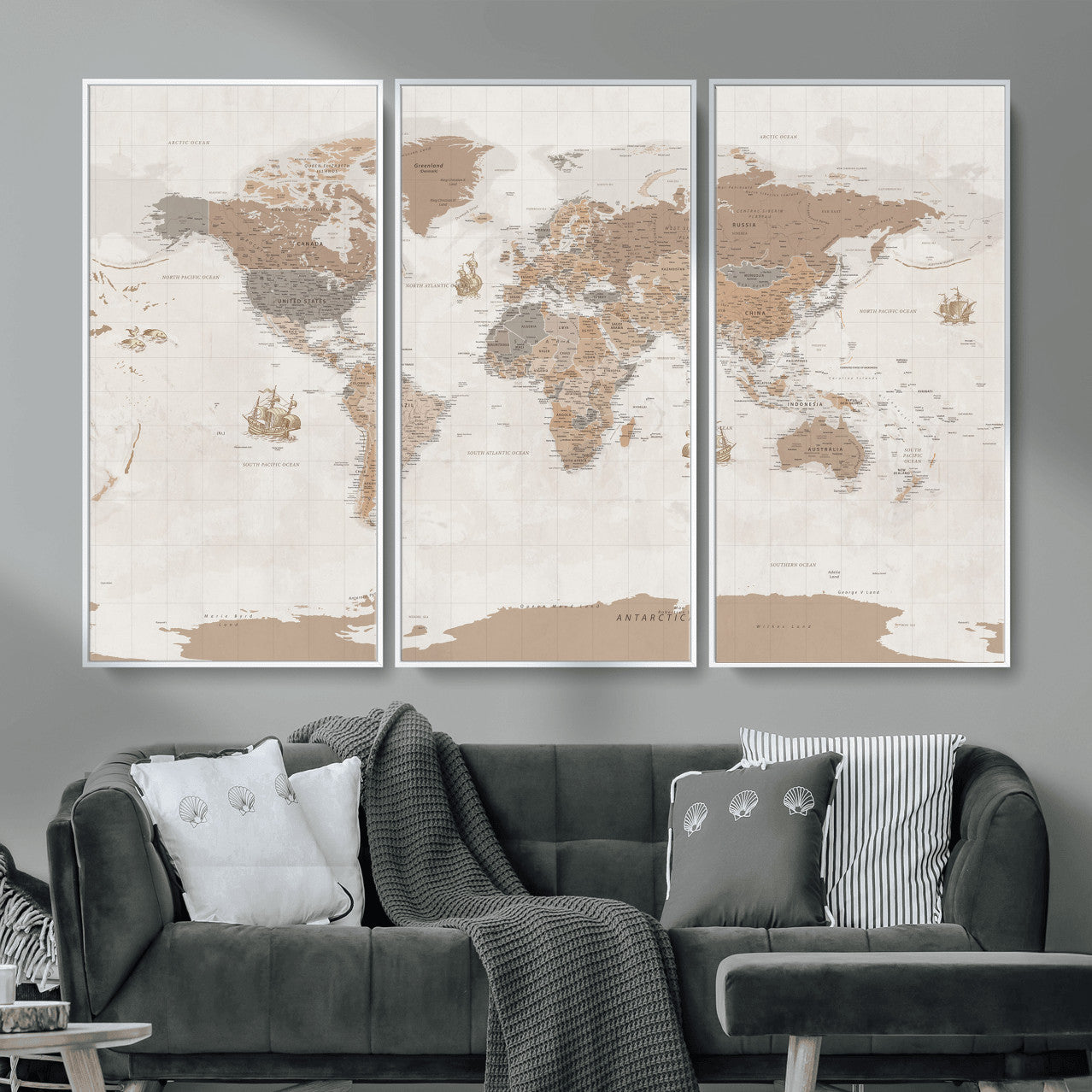 85057279-MGV-CV-36X24 - World Map Wall Art Canvas Print, Modern Decorative Framed Map Artwork Prints for Living Room, Office, Bedroom Wall Decor