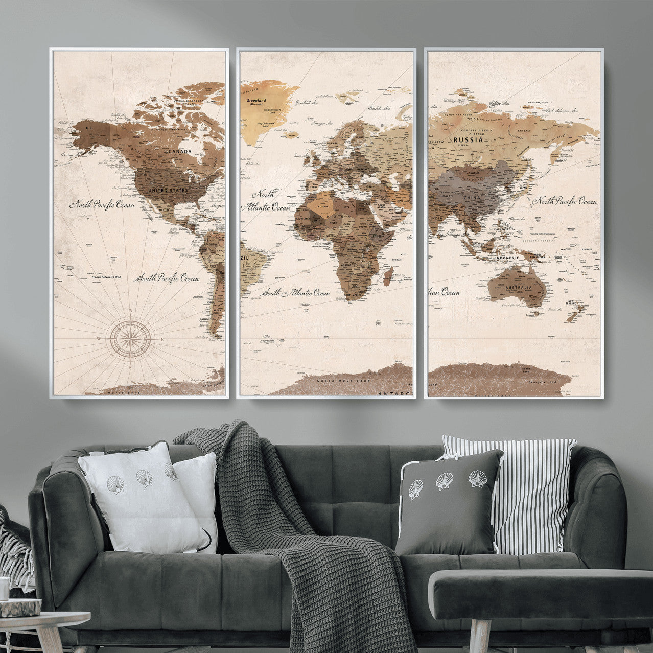 69860078-MGV-CV-36X24 - World Map Wall Art Canvas Print, Modern Decorative Framed Map Artwork Prints for Living Room, Office, Bedroom Wall Decor