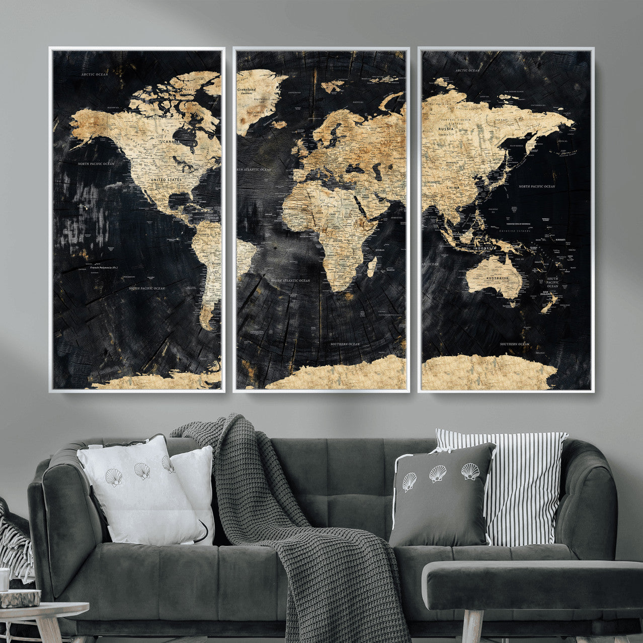 45535041-MGV-CV-36X24 - World Map Wall Art Canvas Print, Modern Decorative Framed Map Artwork Prints for Living Room, Office, Bedroom Wall Decor