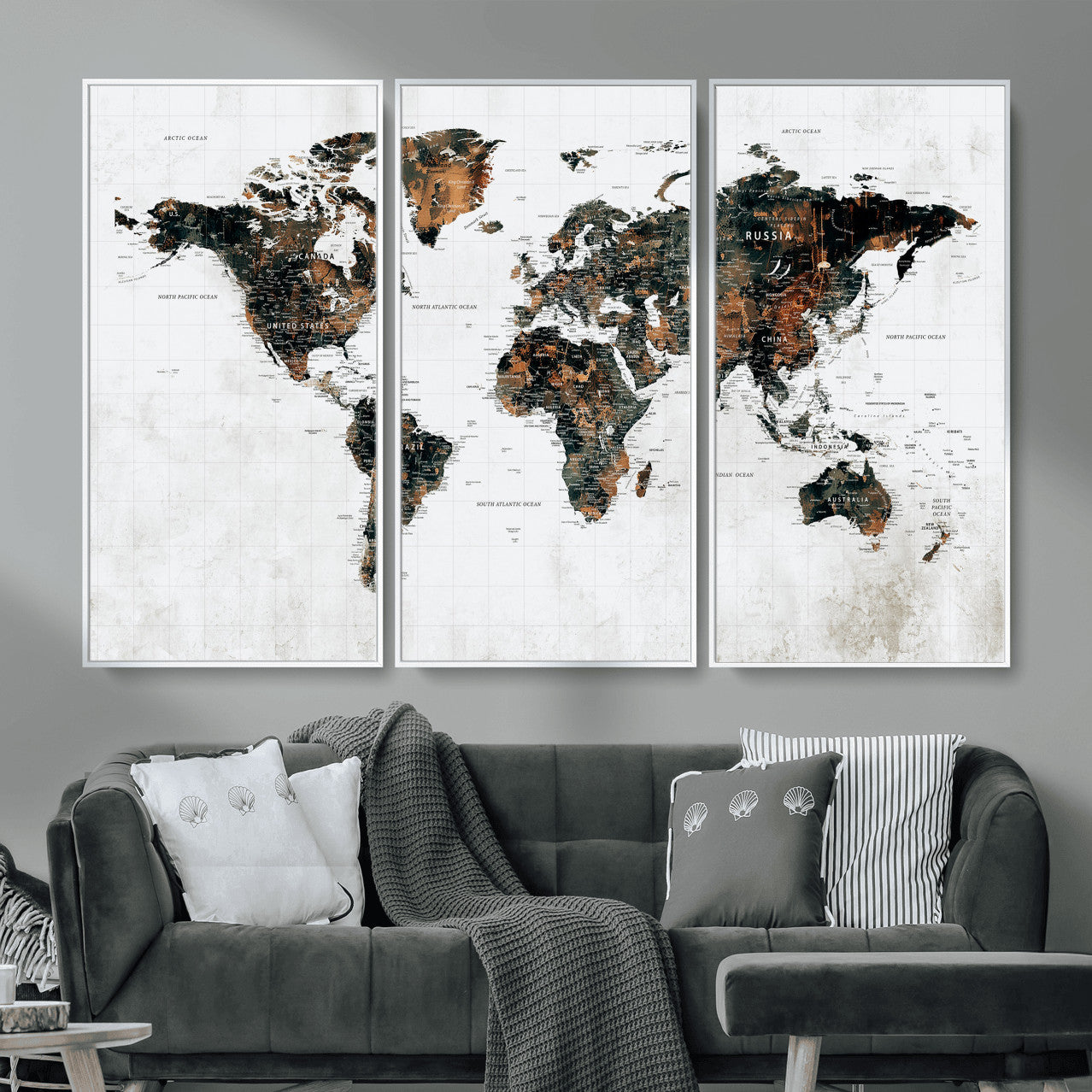 60008766-MGV-CV-36X24 - World Map Wall Art Canvas Print, Modern Decorative Framed Map Artwork Prints for Living Room, Office, Bedroom Wall Decor