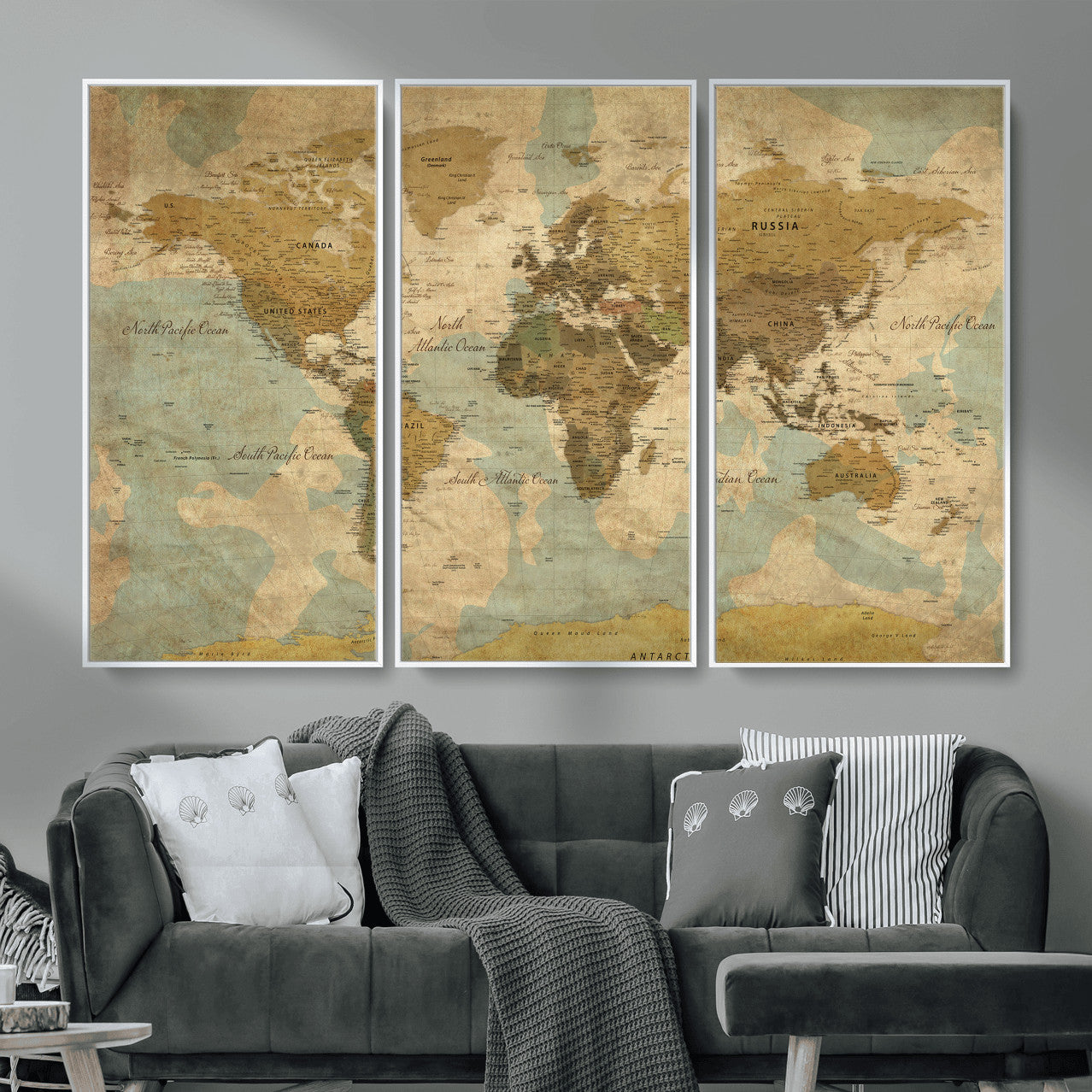 89356927-MGV-CV-36X24 - World Map Wall Art Canvas Print, Modern Decorative Framed Map Artwork Prints for Living Room, Office, Bedroom Wall Decor