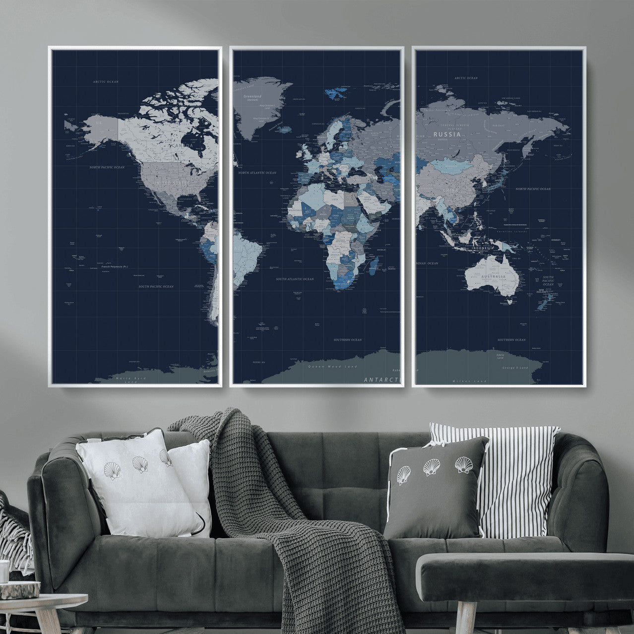 17712680-MGV-CV-36X24 - World Map Wall Art Canvas Print, Modern Decorative Framed Map Artwork Prints for Living Room, Office, Bedroom Wall Decor