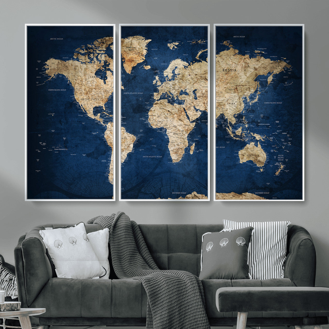 57503519-MGV-CV-36X24 - World Map Wall Art Canvas Print, Modern Decorative Framed Map Artwork Prints for Living Room, Office, Bedroom Wall Decor