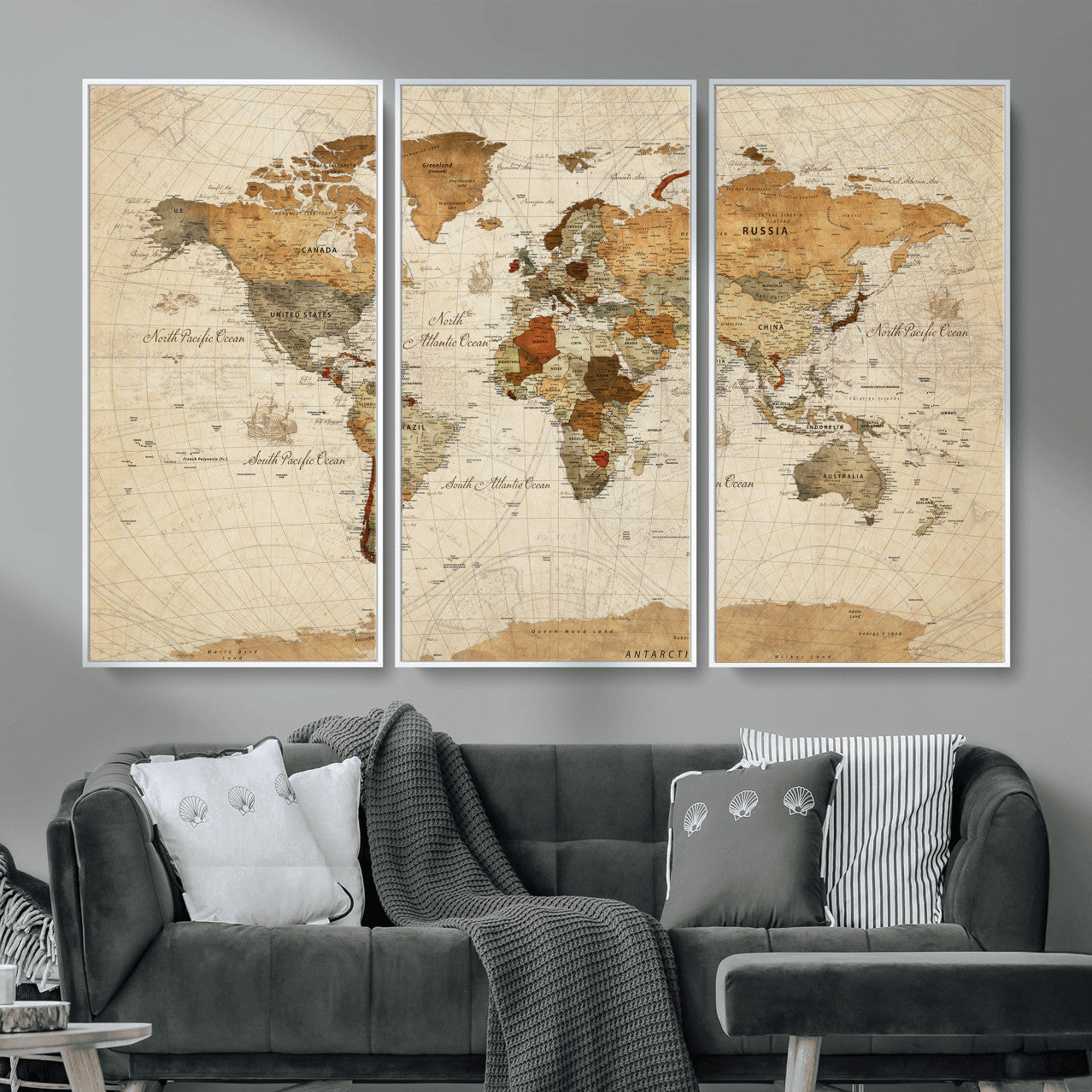 30704397-MGV-CV-36X24 - World Map Wall Art Canvas Print, Modern Decorative Framed Map Artwork Prints for Living Room, Office, Bedroom Wall Decor