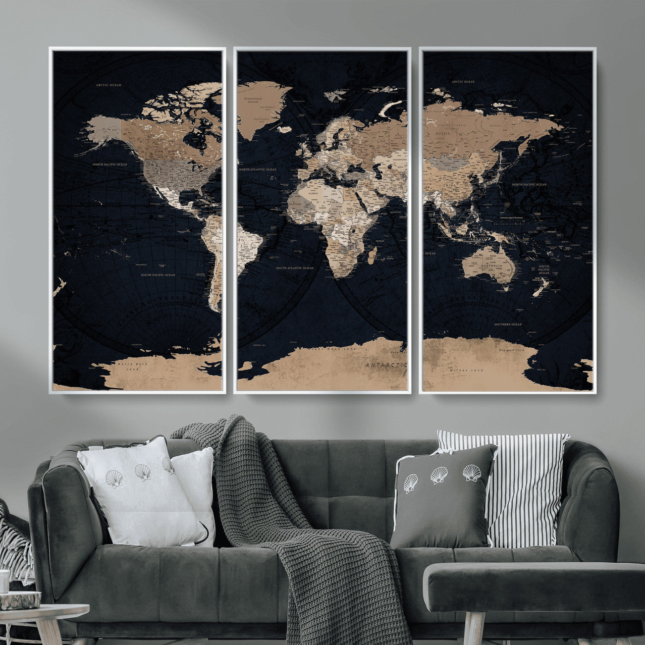 25812727-MGV-CV-36X24 - World Map Wall Art Canvas Print, Modern Decorative Framed Map Artwork Prints for Living Room, Office, Bedroom Wall Decor