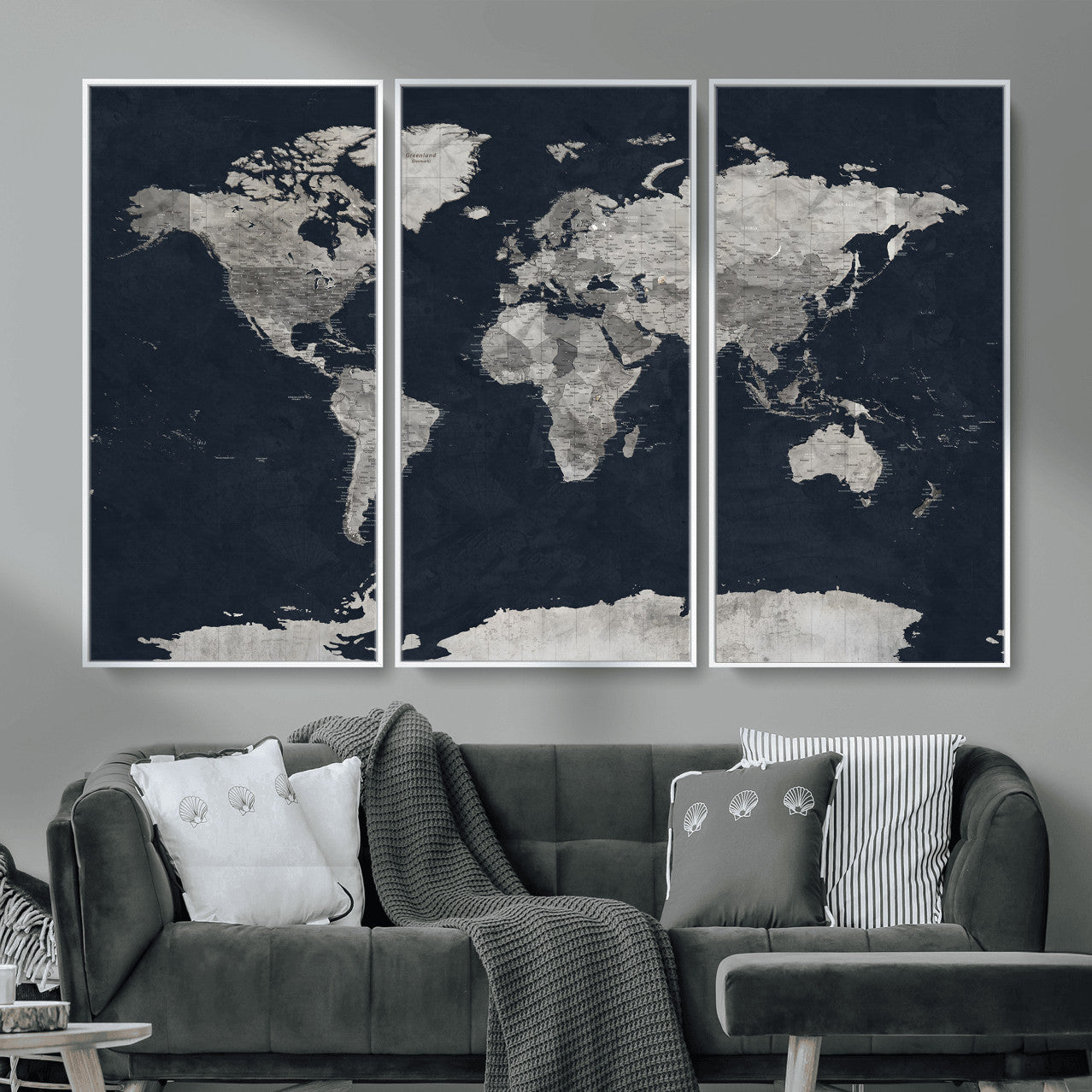 53886659-MGV-CV-36X24 - World Map Wall Art Canvas Print, Modern Decorative Framed Map Artwork Prints for Living Room, Office, Bedroom Wall Decor