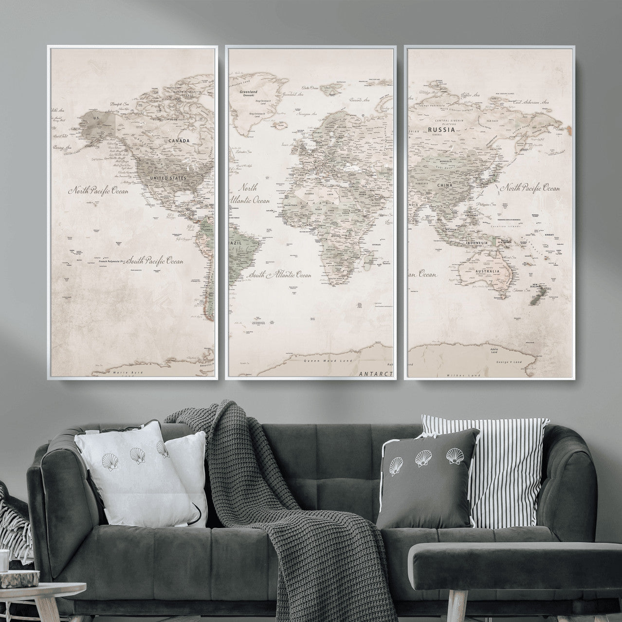 90355419-MGV-CV-36X24 - World Map Wall Art Canvas Print, Modern Decorative Framed Map Artwork Prints for Living Room, Office, Bedroom Wall Decor