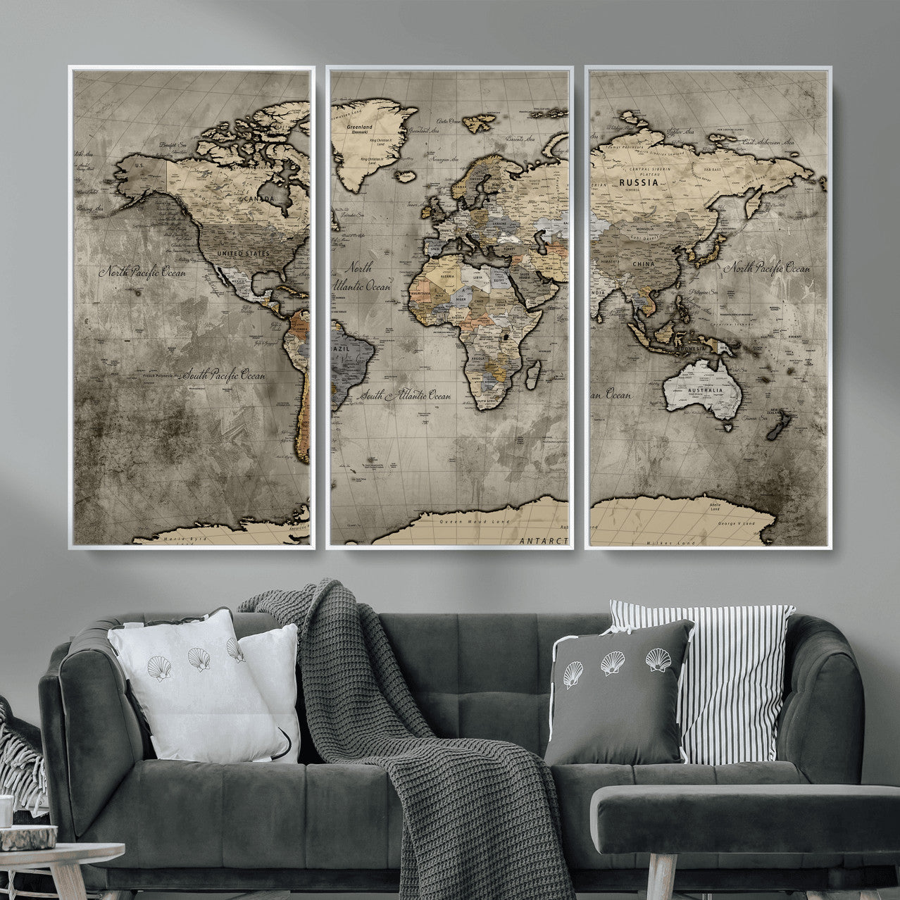 85218700-MGV-CV-36X24 - World Map Wall Art Canvas Print, Modern Decorative Framed Map Artwork Prints for Living Room, Office, Bedroom Wall Decor