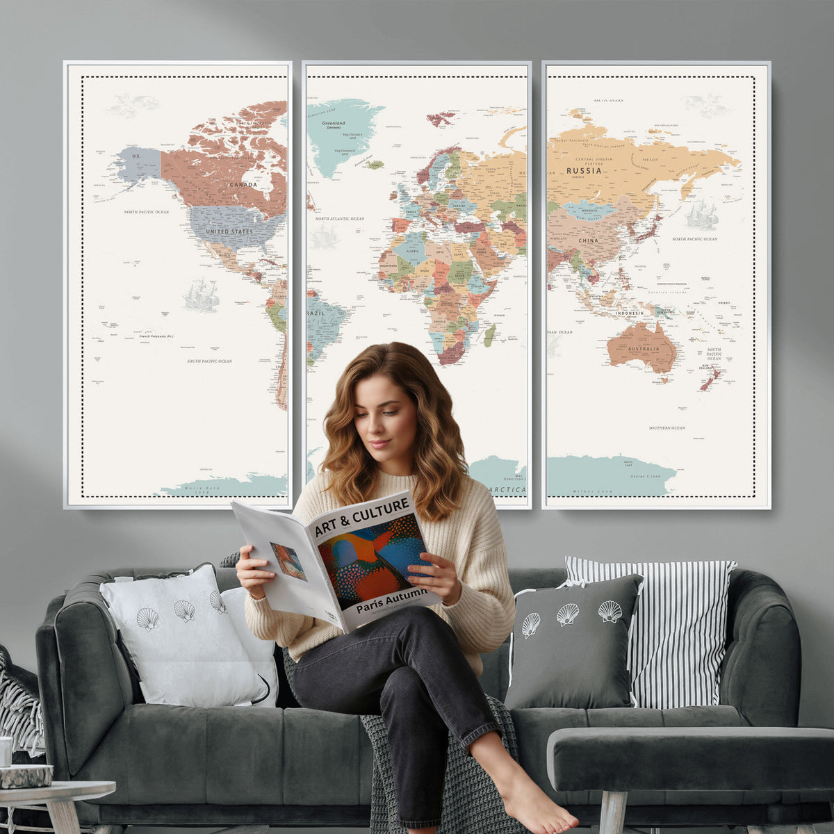 63447567-MGV-CV-36X24 - Pastel Colors World Map Wall Art Canvas Print
