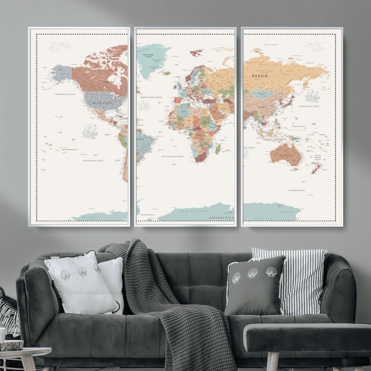 63447567-MGV-CV-36X24 - World Map Wall Art Canvas Print, Modern Decorative Framed Map Artwork Prints for Living Room, Office, Bedroom Wall Decor