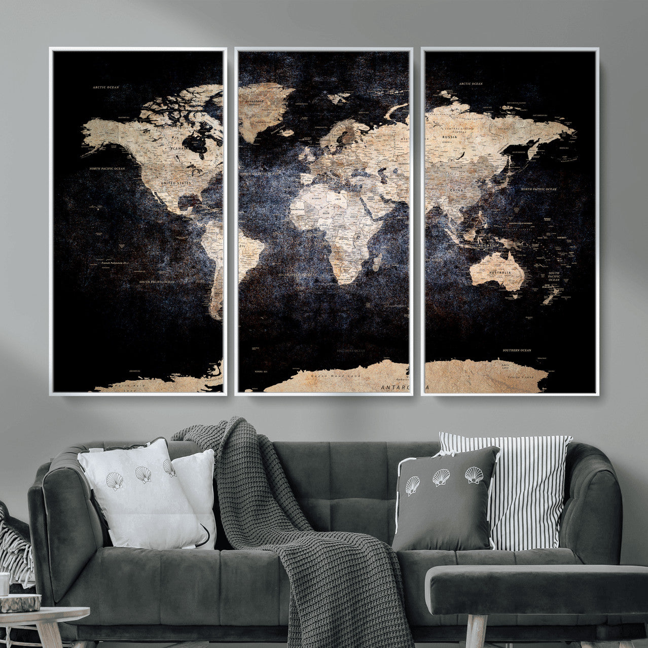 56713386-MGV-CV-36X24 - World Map Wall Art Canvas Print, Modern Decorative Framed Map Artwork Prints for Living Room, Office, Bedroom Wall Decor