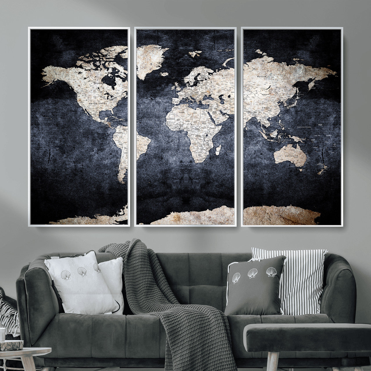 41193404-MGV-CV-36X24 - World Map Wall Art Canvas Print, Modern Decorative Framed Map Artwork Prints for Living Room, Office, Bedroom Wall Decor