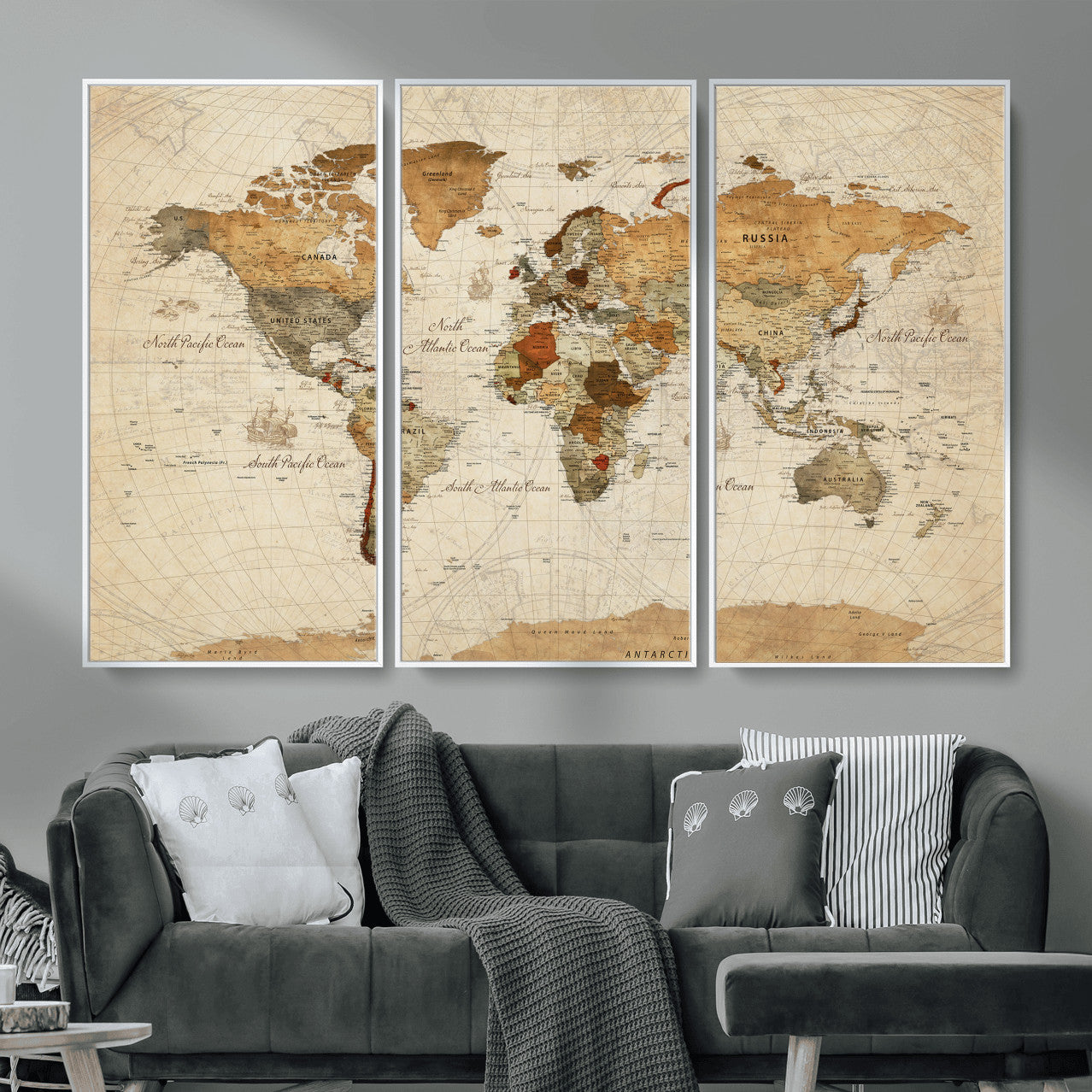 29684537-MGV-CV-36X24 - World Map Wall Art Canvas Print, Modern Decorative Framed Map Artwork Prints for Living Room, Office, Bedroom Wall Decor