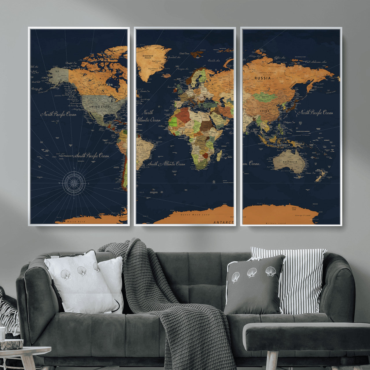 11715182-MGV-CV-36X24 - World Map Wall Art Canvas Print, Modern Decorative Framed Map Artwork Prints for Living Room, Office, Bedroom Wall Decor