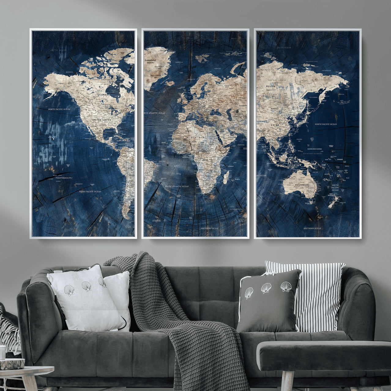 56126010-MGV-CV-36X24 - World Map Wall Art Canvas Print, Modern Decorative Framed Map Artwork Prints for Living Room, Office, Bedroom Wall Decor