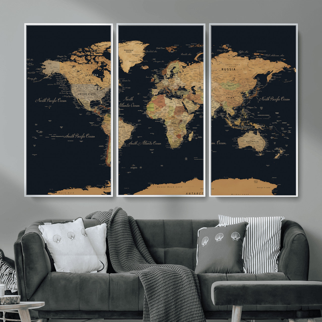 36916368-MGV-CV-36X24 - World Map Wall Art Canvas Print, Modern Decorative Framed Map Artwork Prints for Living Room, Office, Bedroom Wall Decor