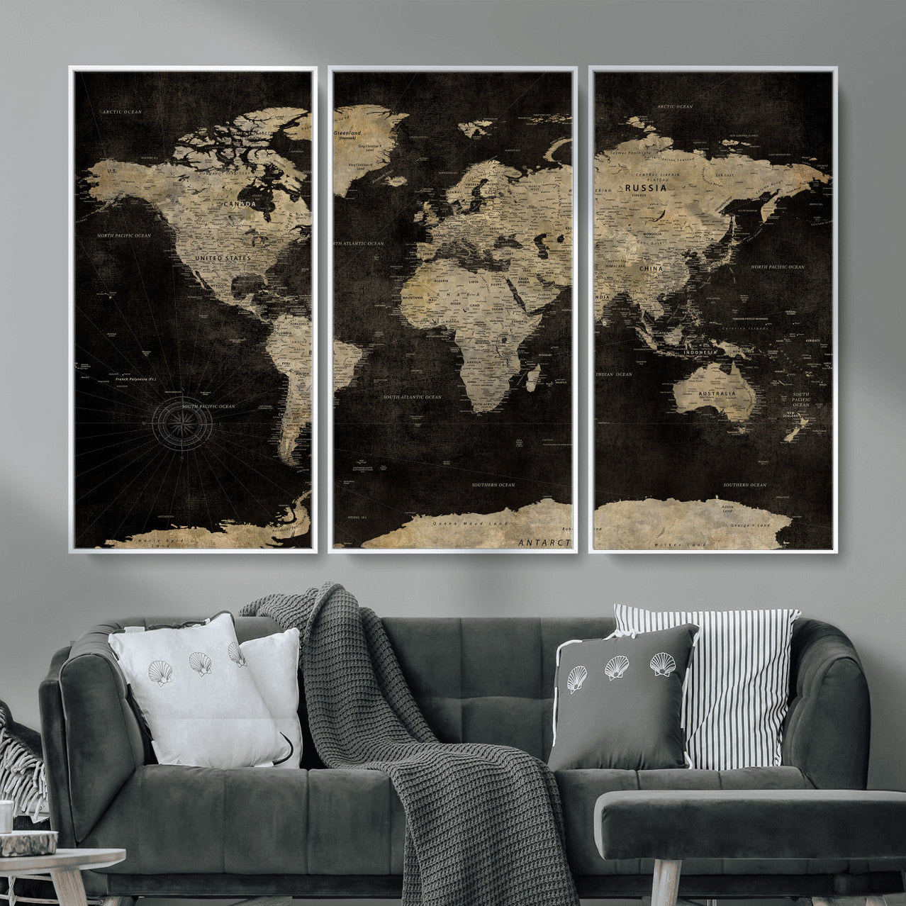 60653880-MGV-CV-36X24 - World Map Wall Art Canvas Print, Modern Decorative Framed Map Artwork Prints for Living Room, Office, Bedroom Wall Decor