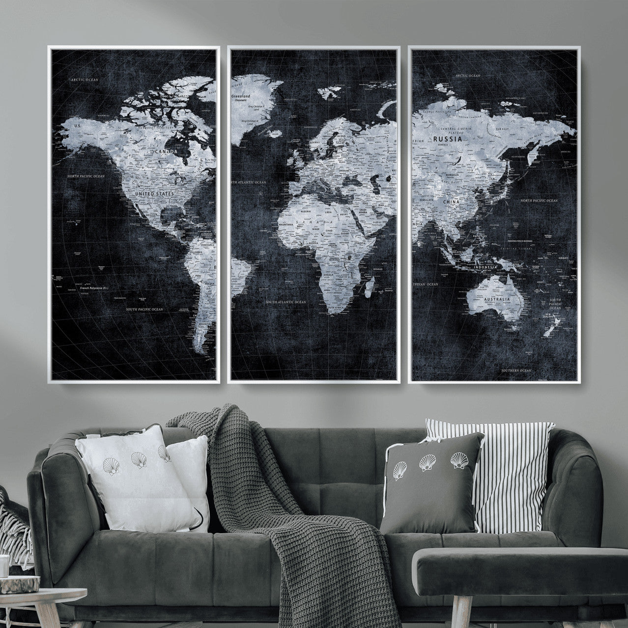 86893704-MGV-CV-36X24 - World Map Wall Art Canvas Print, Modern Decorative Framed Map Artwork Prints for Living Room, Office, Bedroom Wall Decor