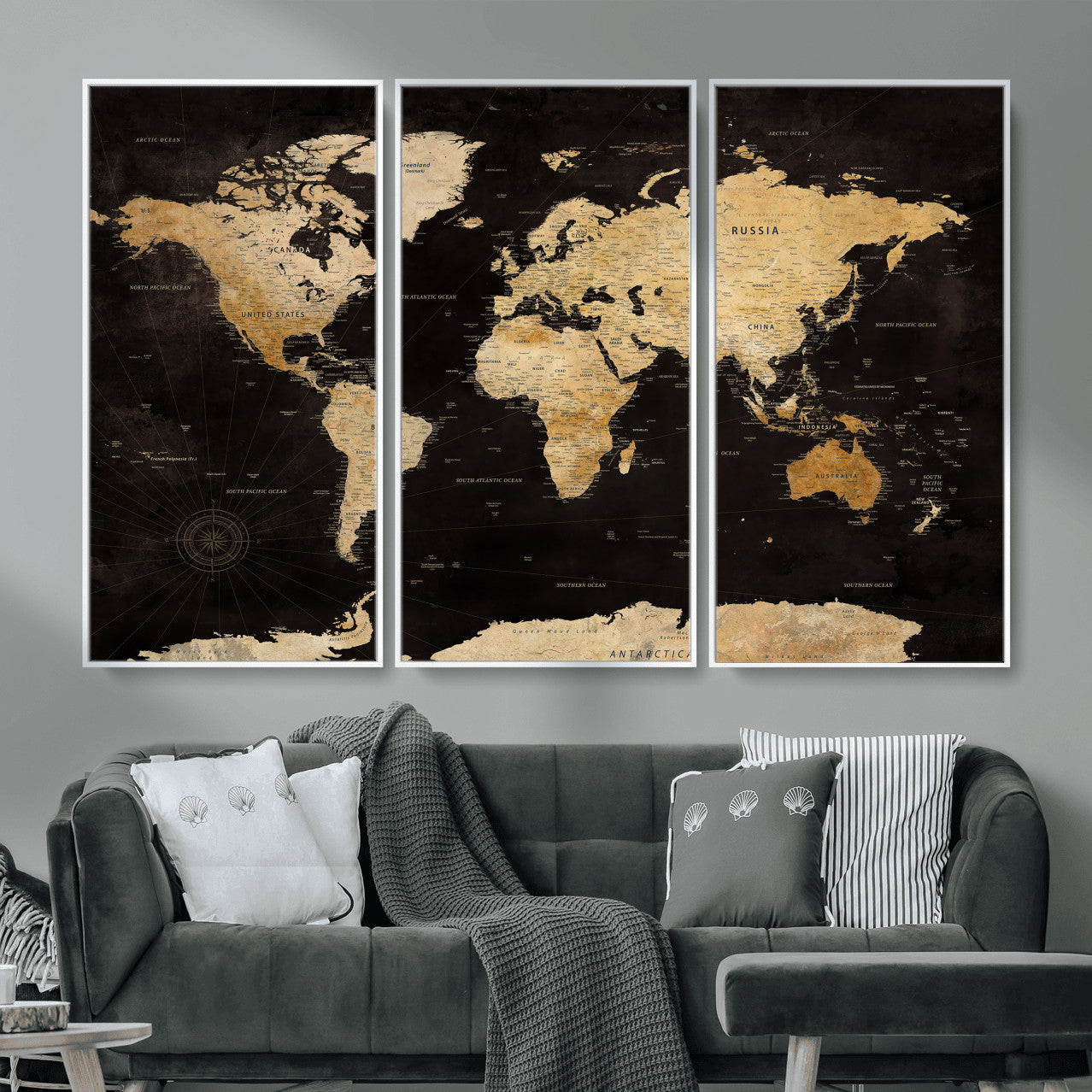 70468159-MGV-CV-36X24 - World Map Wall Art Canvas Print, Modern Decorative Framed Map Artwork Prints for Living Room, Office, Bedroom Wall Decor