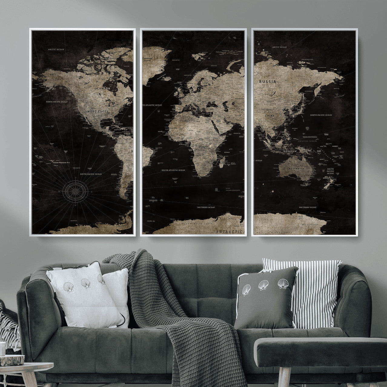 56225956-MGV-CV-36X24 - World Map Wall Art Canvas Print, Modern Decorative Framed Map Artwork Prints for Living Room, Office, Bedroom Wall Decor