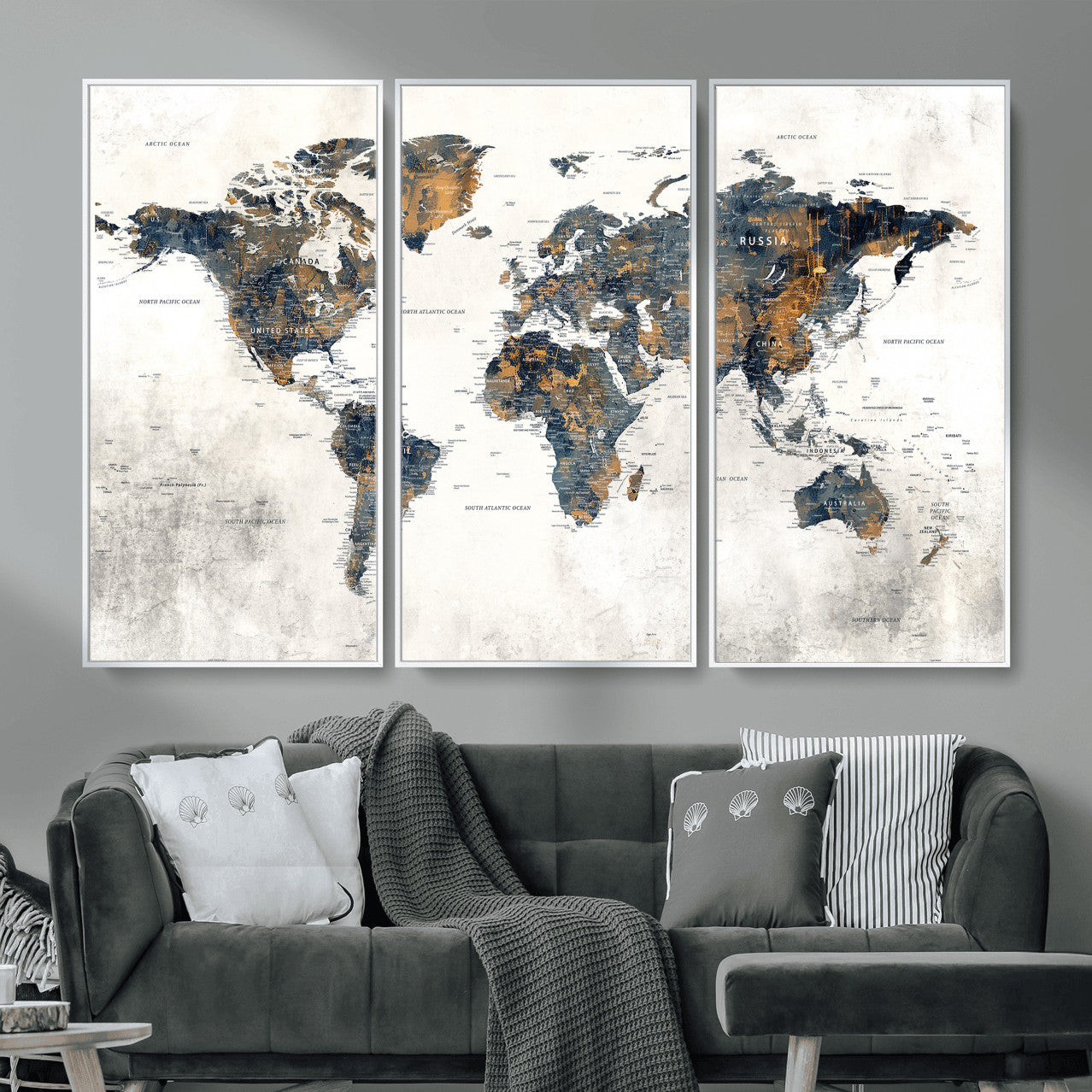 52451147-MGV-CV-36X24 - World Map Wall Art Canvas Print, Modern Decorative Framed Map Artwork Prints for Living Room, Office, Bedroom Wall Decor