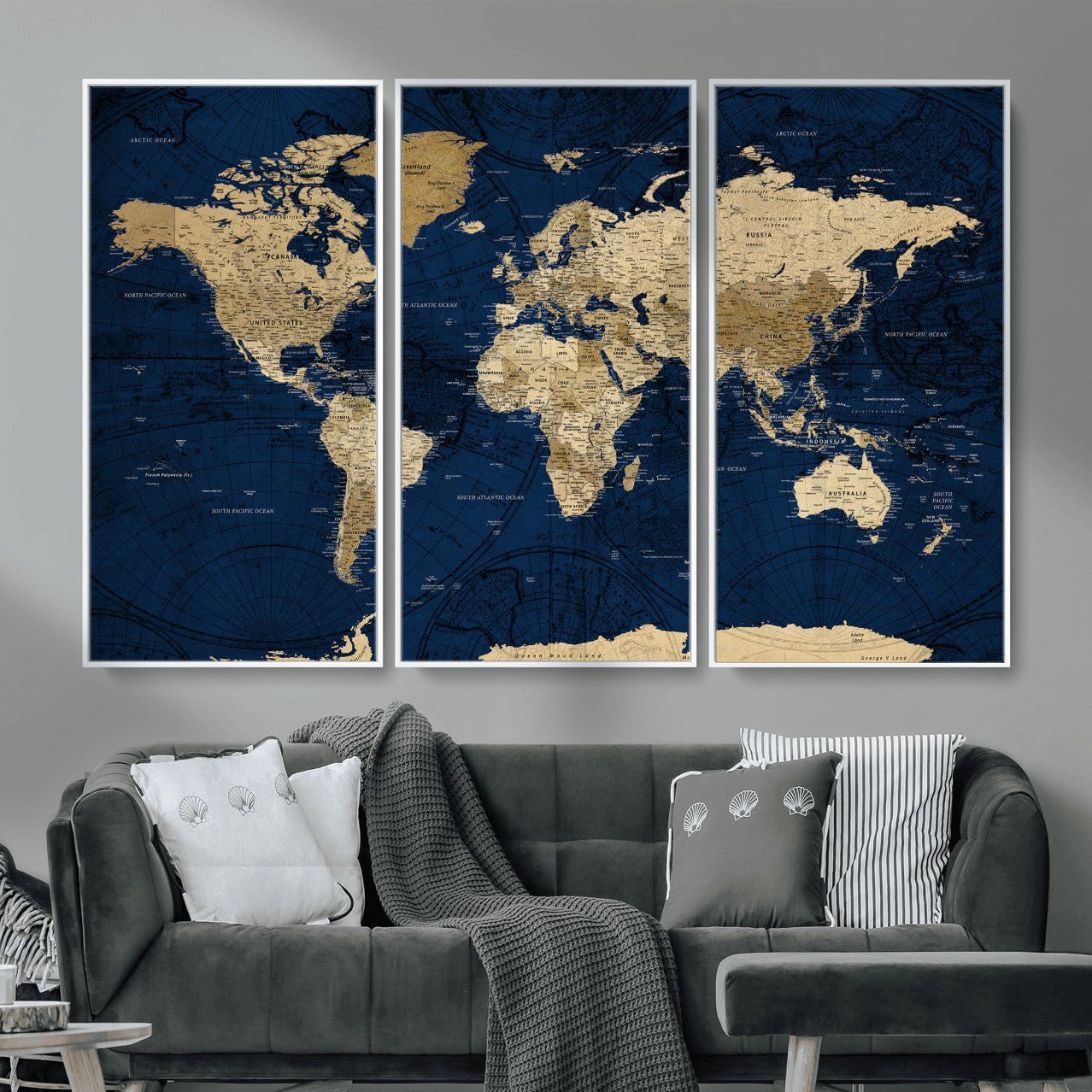 54770746-MGV-CV-36X24 - World Map Wall Art Canvas Print, Modern Decorative Framed Map Artwork Prints for Living Room, Office, Bedroom Wall Decor