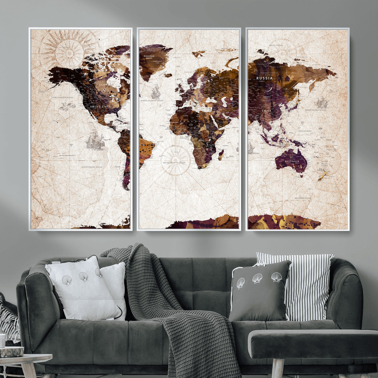 53400857-MGV-CV-36X24 - World Map Wall Art Canvas Print, Modern Decorative Framed Map Artwork Prints for Living Room, Office, Bedroom Wall Decor