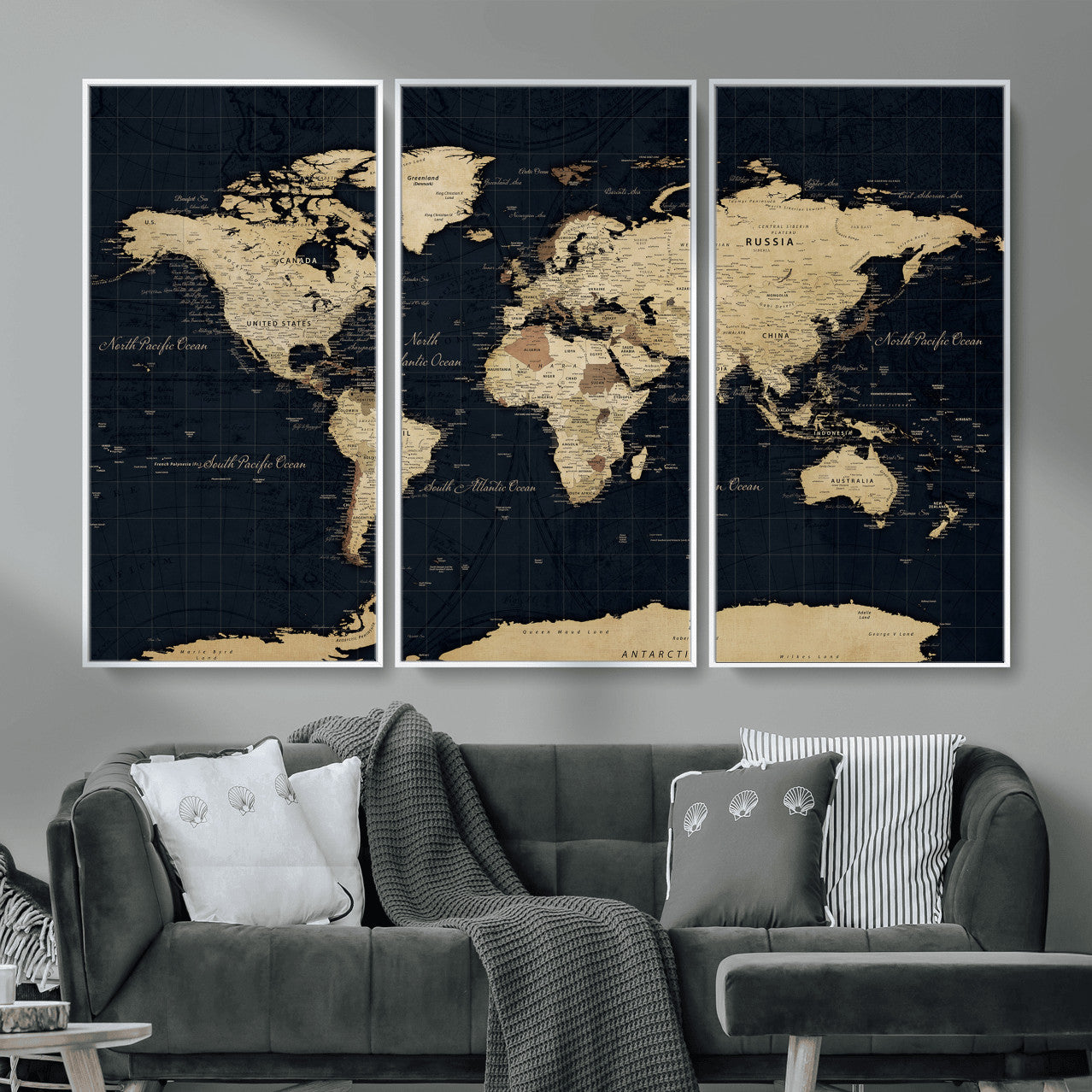 45063434-MGV-CV-36X24 - World Map Wall Art Canvas Print, Modern Decorative Framed Map Artwork Prints for Living Room, Office, Bedroom Wall Decor