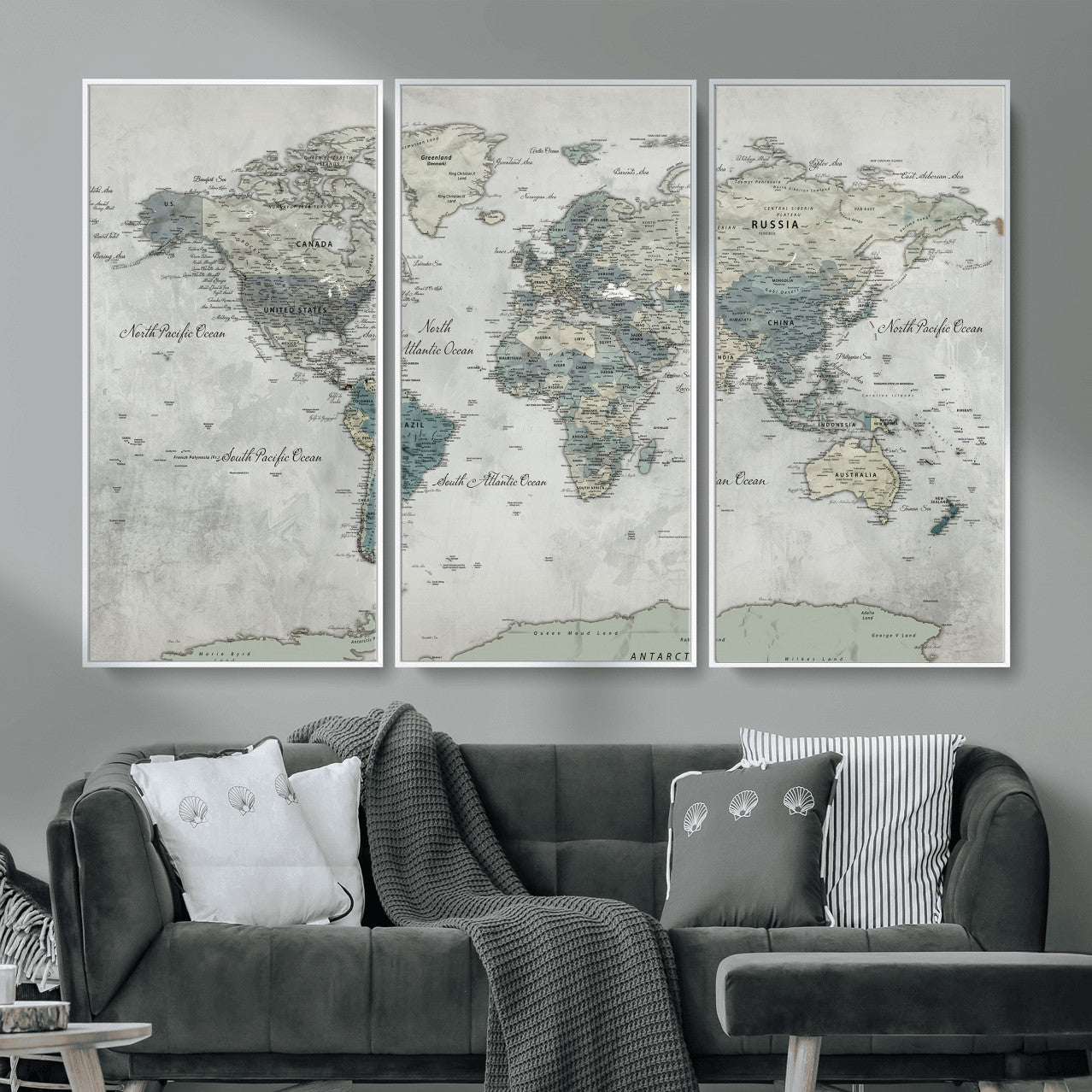 91132939-MGV-CV-36X24 - World Map Wall Art Canvas Print, Modern Decorative Framed Map Artwork Prints for Living Room, Office, Bedroom Wall Decor
