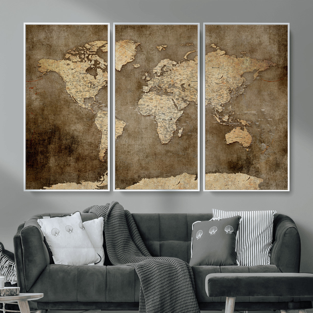 35847542-MGV-CV-36X24 - World Map Wall Art Canvas Print, Modern Decorative Framed Map Artwork Prints for Living Room, Office, Bedroom Wall Decor