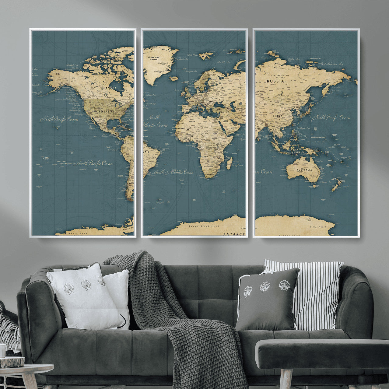 99599383-MGV-CV-36X24 - World Map Wall Art Canvas Print, Modern Decorative Framed Map Artwork Prints for Living Room, Office, Bedroom Wall Decor
