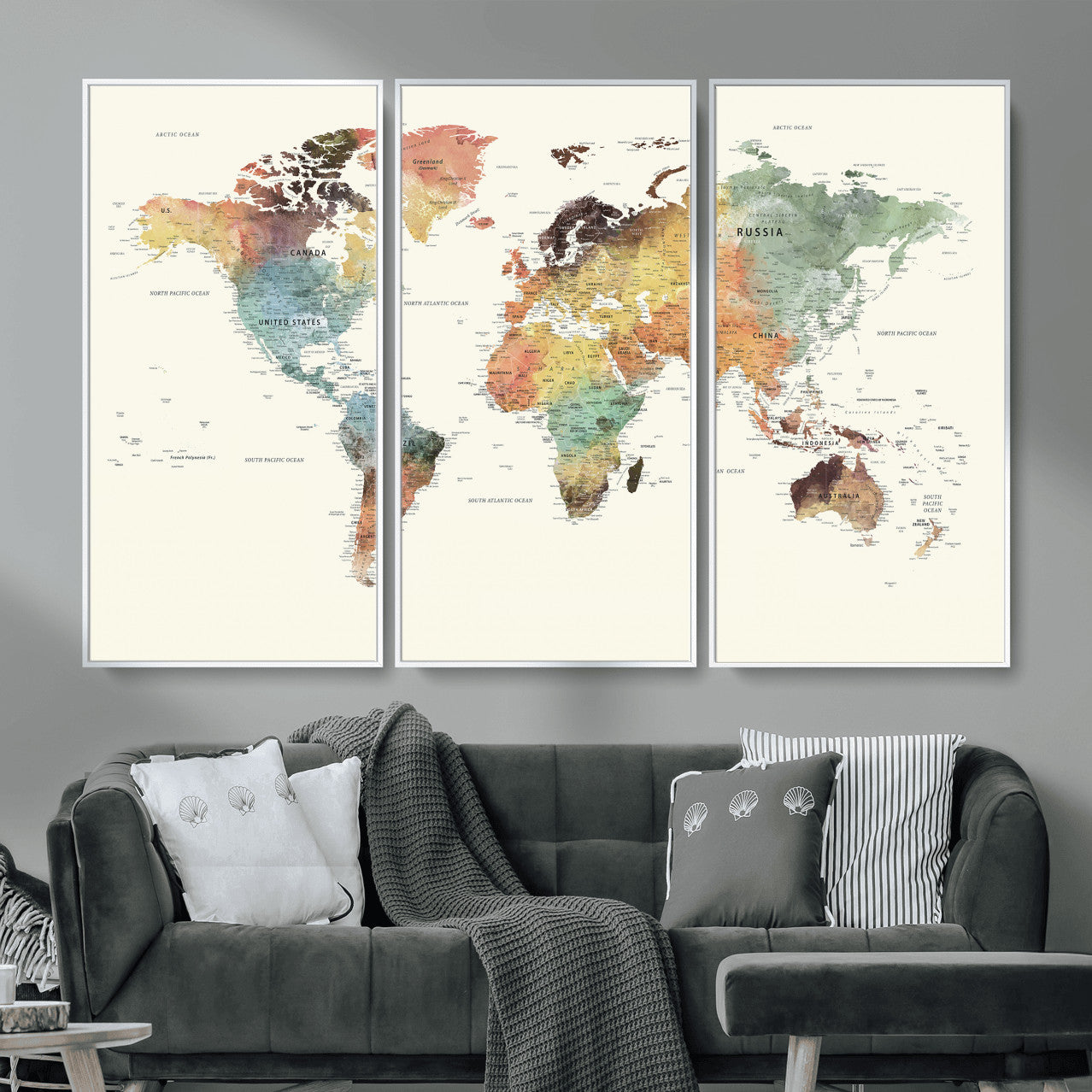 64206059-MGV-CV-36X24 - World Map Wall Art Canvas Print, Modern Decorative Framed Map Artwork Prints for Living Room, Office, Bedroom Wall Decor