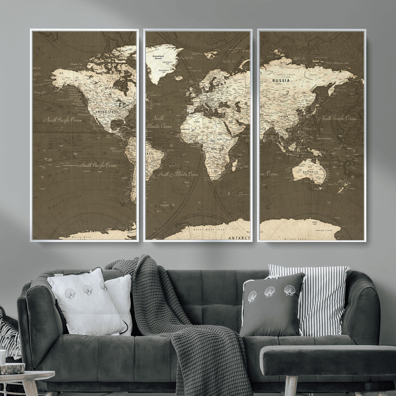 33202610-MGV-CV-36X24 - World Map Wall Art Canvas Print, Modern Decorative Framed Map Artwork Prints for Living Room, Office, Bedroom Wall Decor