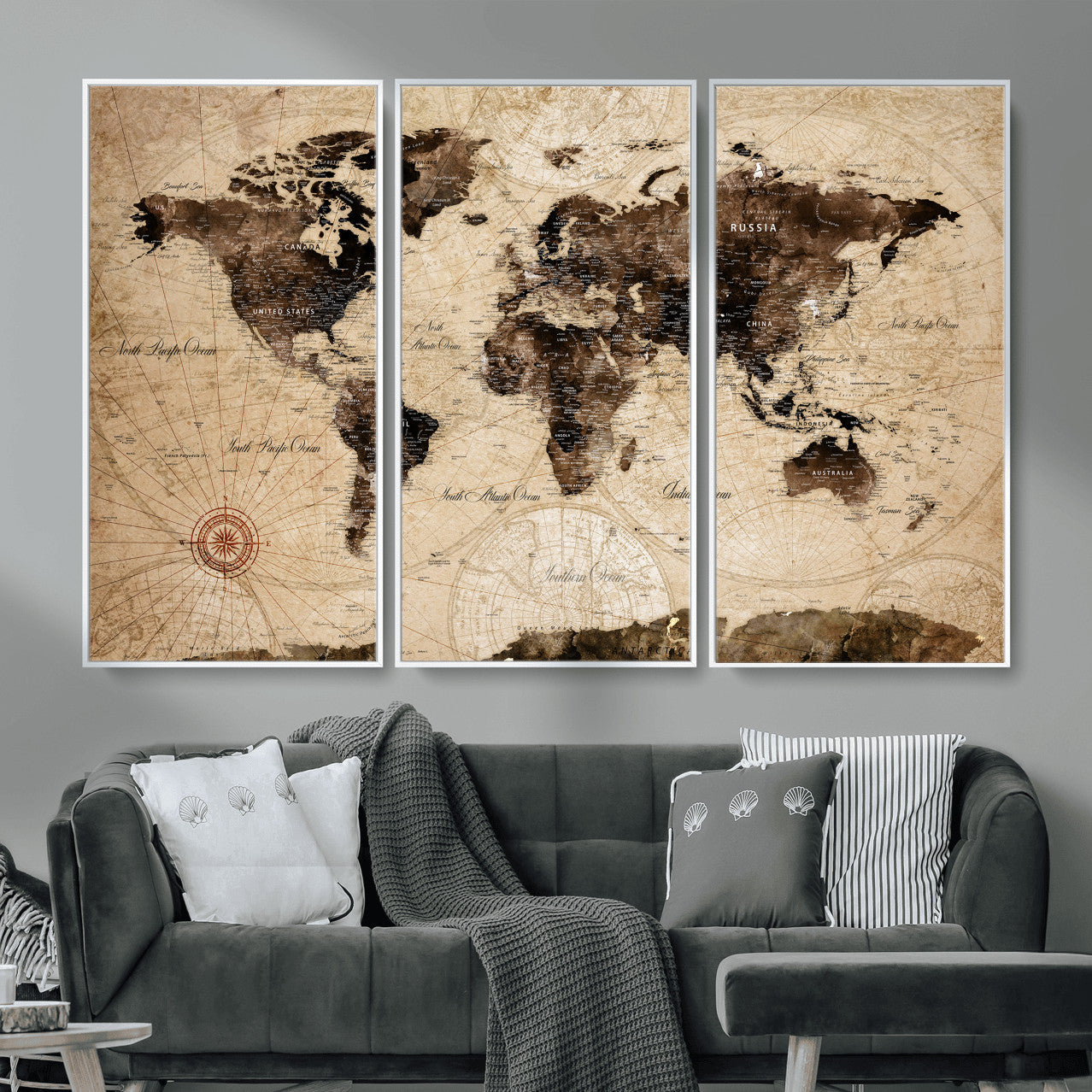 47657418-MGV-CV-36X24 - World Map Wall Art Canvas Print, Modern Decorative Framed Map Artwork Prints for Living Room, Office, Bedroom Wall Decor