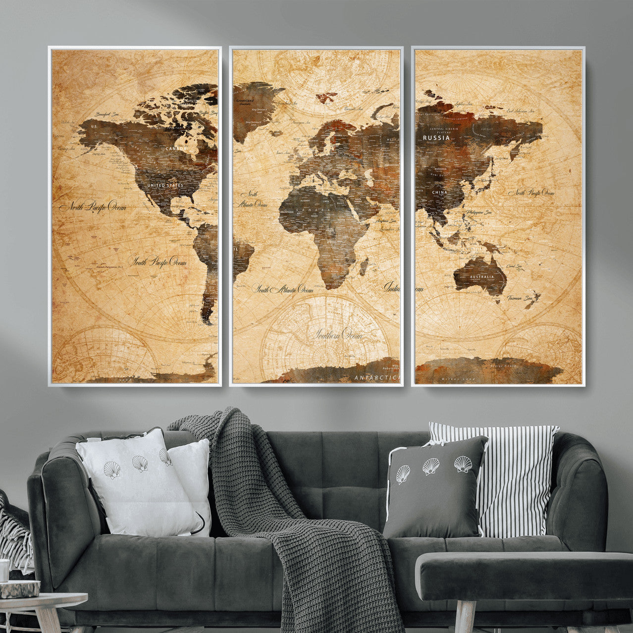 63156625-MGV-CV-36X24 - World Map Wall Art Canvas Print, Modern Decorative Framed Map Artwork Prints for Living Room, Office, Bedroom Wall Decor
