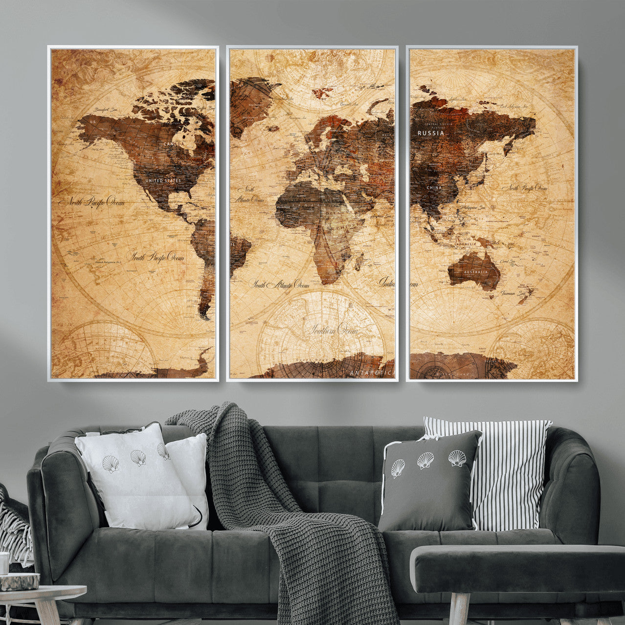 40760475-MGV-CV-36X24 - World Map Wall Art Canvas Print, Modern Decorative Framed Map Artwork Prints for Living Room, Office, Bedroom Wall Decor