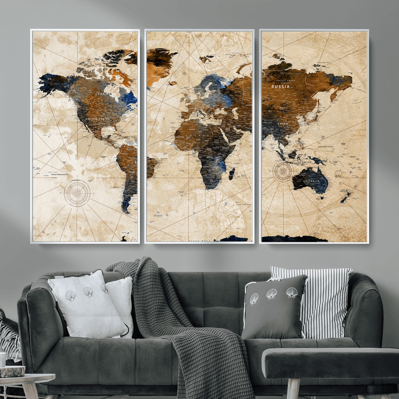 15727090-MGV-CV-36X24 - World Map Wall Art Canvas Print, Modern Decorative Framed Map Artwork Prints for Living Room, Office, Bedroom Wall Decor