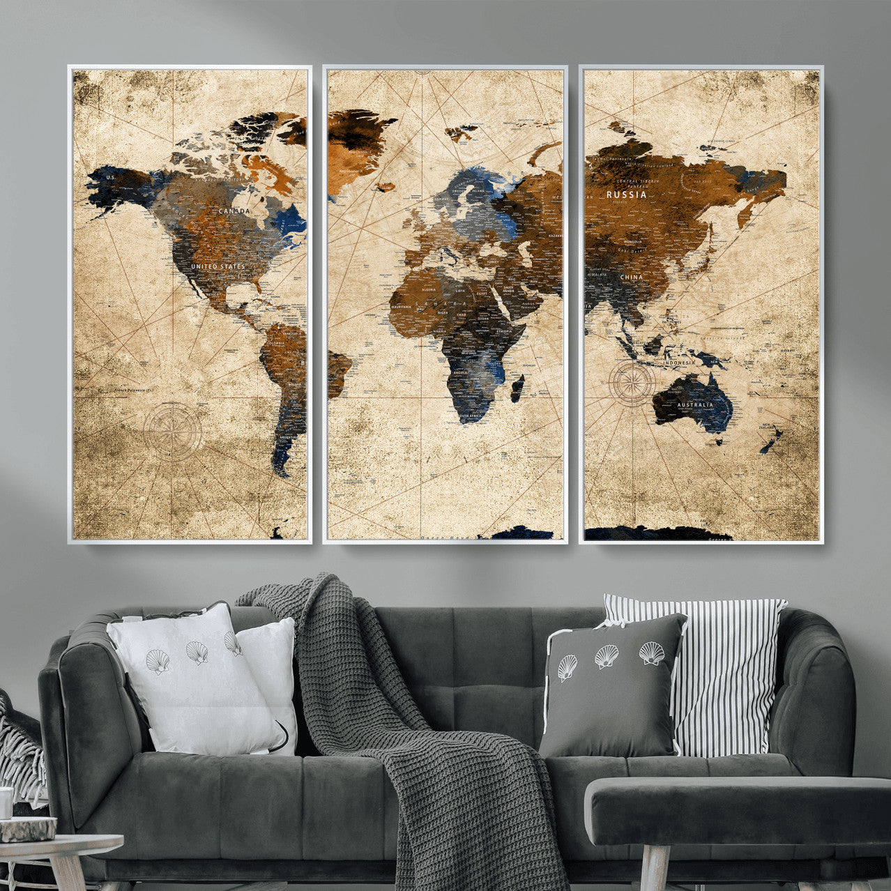 27163414-MGV-CV-36X24 - World Map Wall Art Canvas Print, Modern Decorative Framed Map Artwork Prints for Living Room, Office, Bedroom Wall Decor