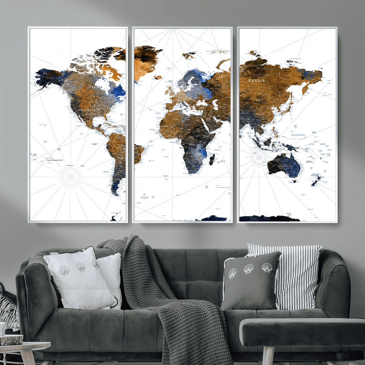 56364879-MGV-CV-36X24 - World Map Wall Art Canvas Print, Modern Decorative Framed Map Artwork Prints for Living Room, Office, Bedroom Wall Decor