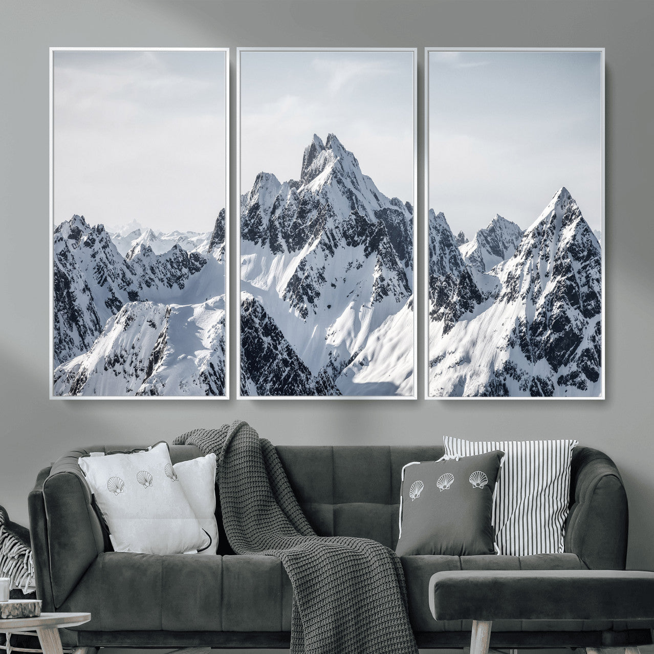 33126265-MGV-CV-36X24 - Snowy Mountain Range Canvas Print, Alpine Peaks Landscape Wall Art, Framed Canvas Ready to Hang