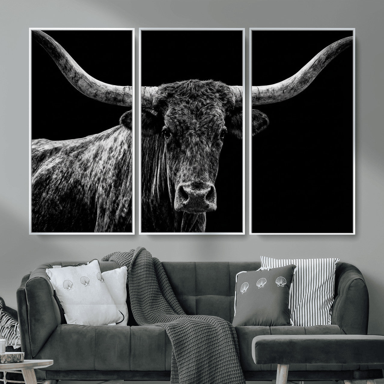 86568508-MGV-CV-36X24 - Vintage Texas Longhorn Bull Wall Art Canvas Print, Texas Cow Portrait Print, Framed Bull Wall Art Ready to Hang