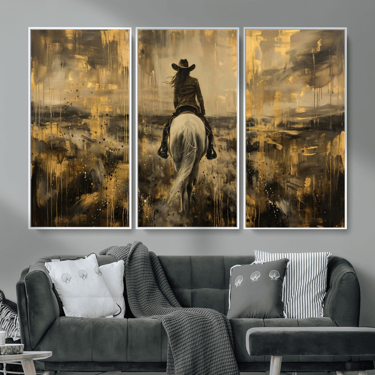 20465530-MGV-CV-36X24 - Cowgirl Wall Art Canvas Print, Western Horse Rider Wall Art, Framed Wall Art Ready to Hang