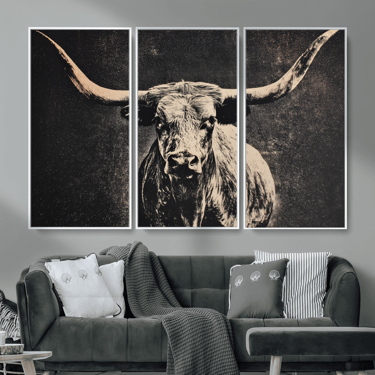 27394218-MGV-CV-36X24 - Vintage Texas Longhorn Bull Wall Art Canvas Print, Cow Portrait Photography Print, Framed Wall Art Ready to Hang