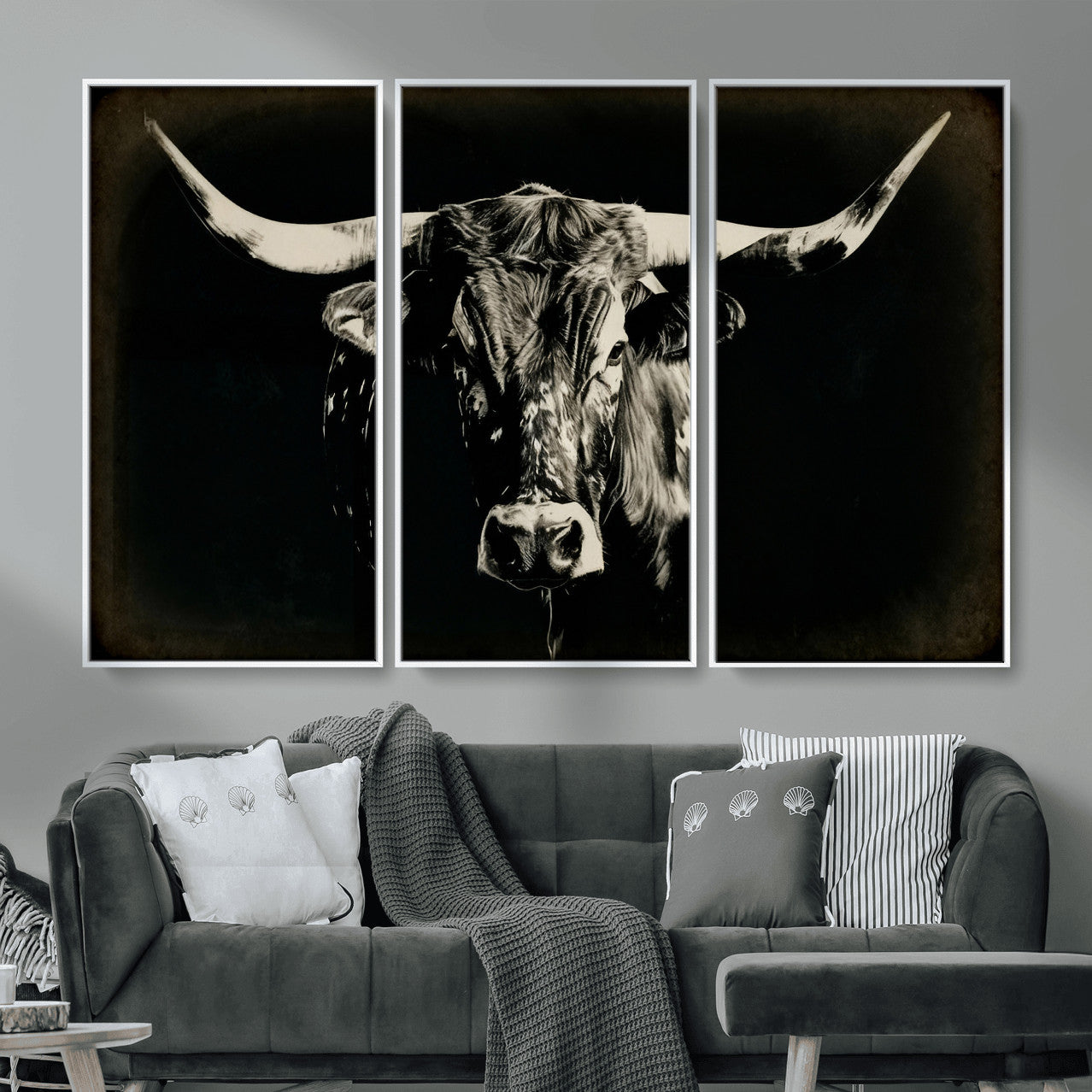 91364114-MGV-CV-36X24 - Black Bull Wall Art Canvas Print, Texas Longhorn Portrait Print, Framed Wall Art Ready to Hang
